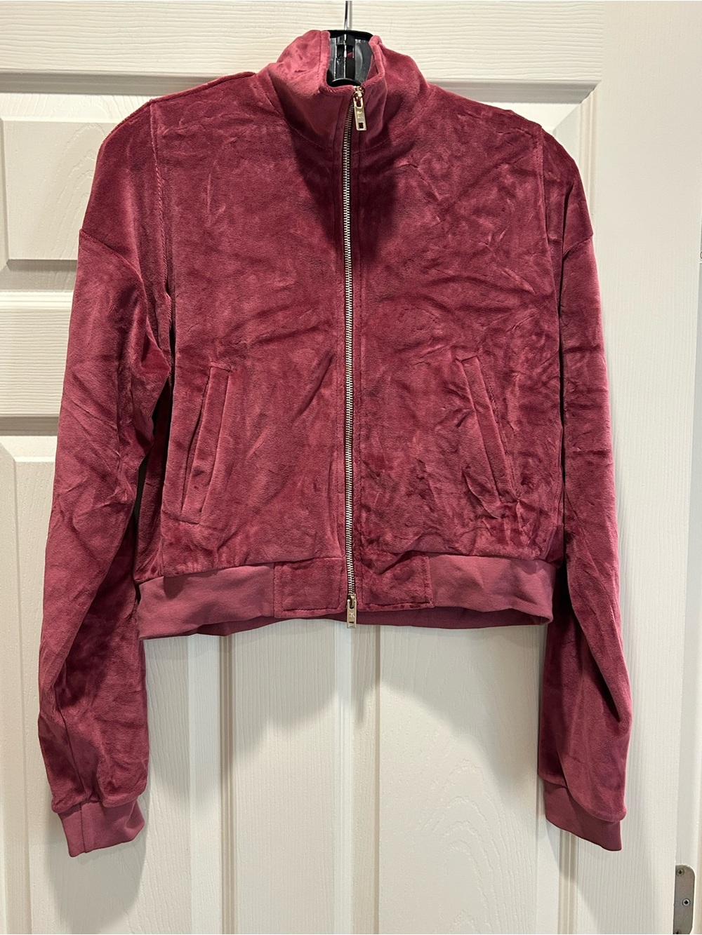 Suzie Kondi Women's Velvet Zip-Front Jacket in Burgundy
